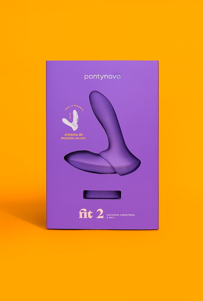 Calcinha vibratória Fit2, com controle remoto para casais, foto lateral, caixa frente embalagem | Sex Shop Produtos Eróticos Online pantynova